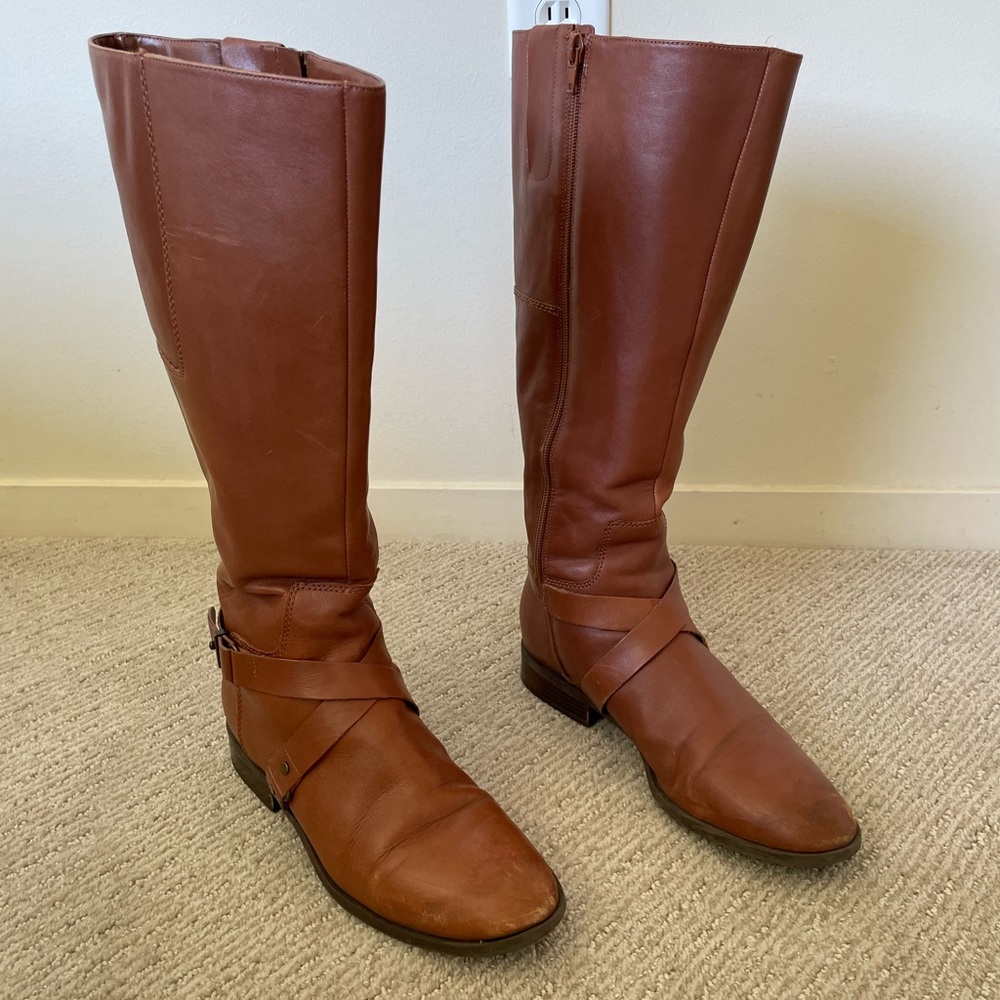 Size 9 Nine West Tall Tan Flat Boots